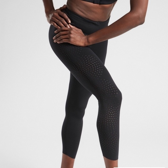 Athleta Velocity Laser Cut Capri Leggings Perforated Black Size XS - Picture 1 of 10